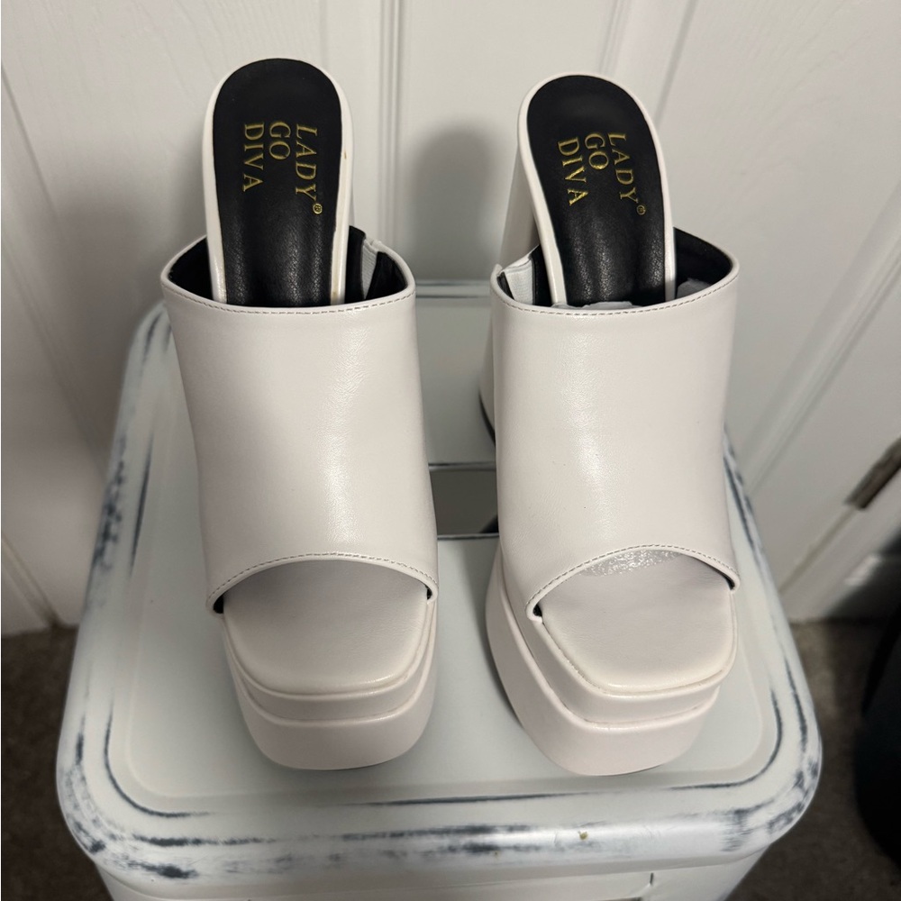 White platform peep toe high heel sandals